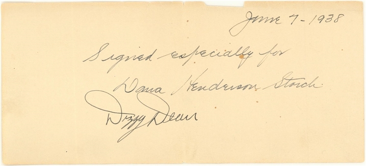 1938 Dizzy Dean Signed and Inscribed Cut (Beckett)